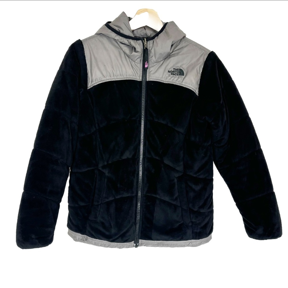 The North Face Zip Up Hooded Jacket Black Gray Girls Sz L